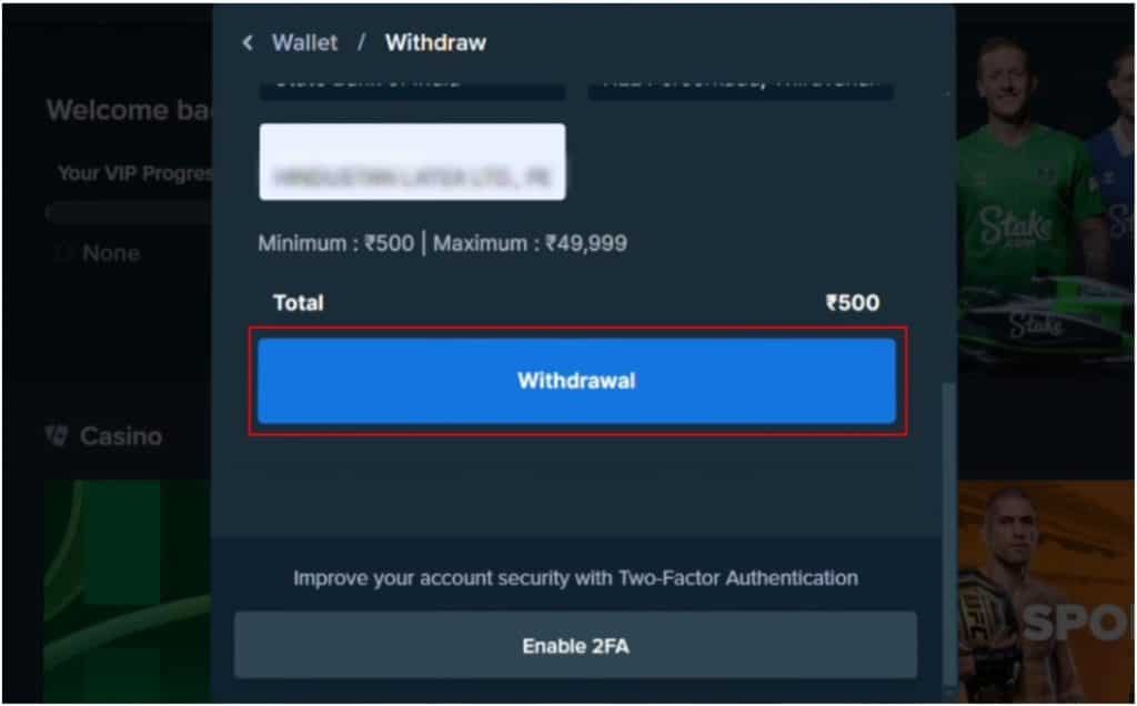 Stake Approve the transaction through 2FA